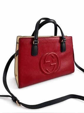 Gucci Soho Red Pebbled Leather Two-Tone Satchel Crossbody Bag